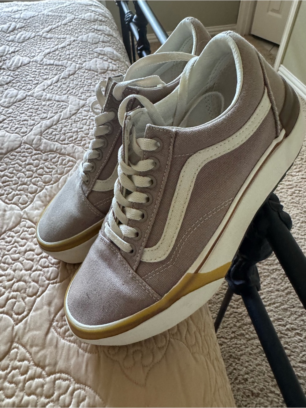 Vans Cream and Taupe Low-Top Canvas Sneakers